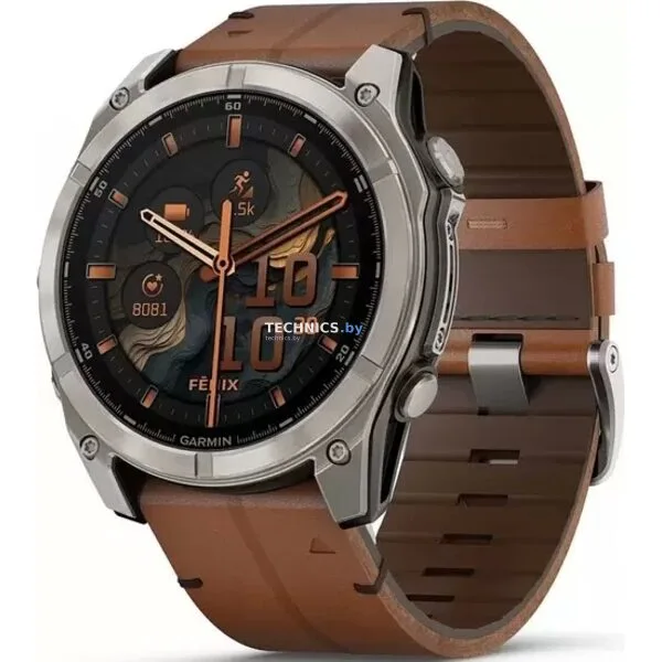 Умные часы Garmin Fenix 8 Sapphire 51мм (титановый, каштановый кожаный ремешок)