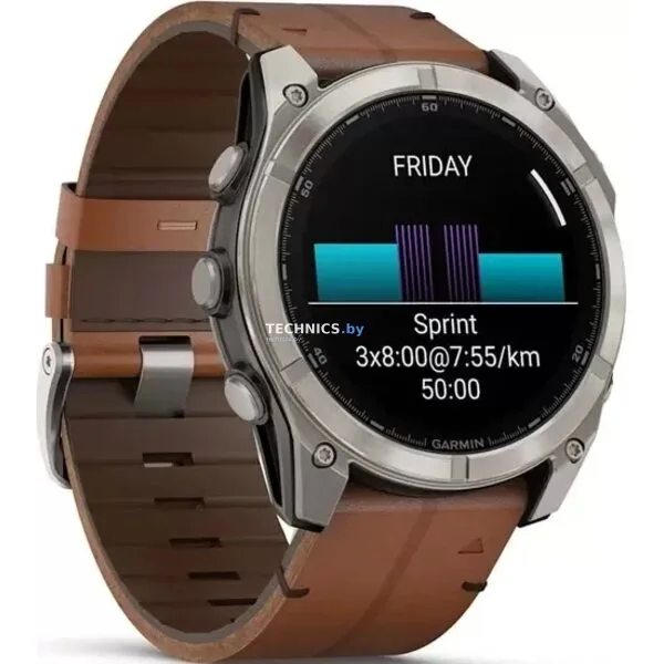 Умные часы Garmin Fenix 8 Sapphire 51мм (титановый, каштановый кожаный ремешок)