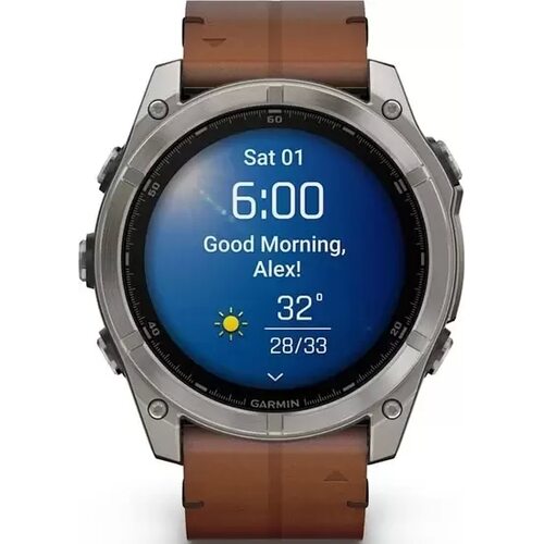 Умные часы Garmin Fenix 8 Sapphire 51мм (титановый, каштановый кожаный ремешок)