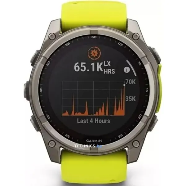 Умные часы Garmin Fenix 8 Solar, Sapphire 47мм (титановый, желтый силиконовый ремешок)