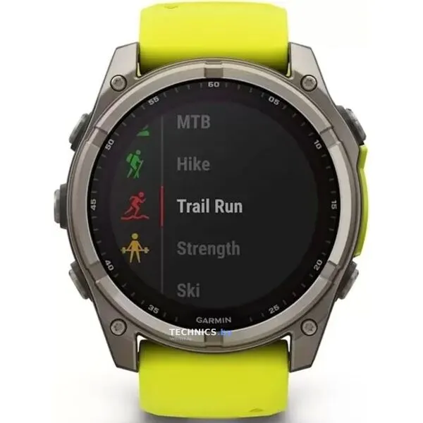 Умные часы Garmin Fenix 8 Solar, Sapphire 47мм (титановый, желтый силиконовый ремешок)