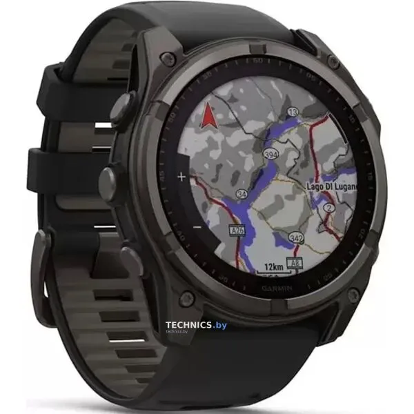 Умные часы Garmin Fenix 8 Solar, Sapphire 47мм (титановый угольно-серый DLC с черным ремешком)