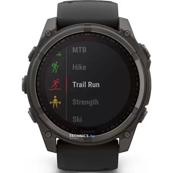 Умные часы Garmin Fenix 8 Solar, Sapphire 47мм (титановый угольно-серый DLC с черным ремешком)
