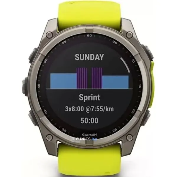 Умные часы Garmin Fenix 8 Solar, Sapphire 51мм (титановый, желтый силиконовый ремешок)