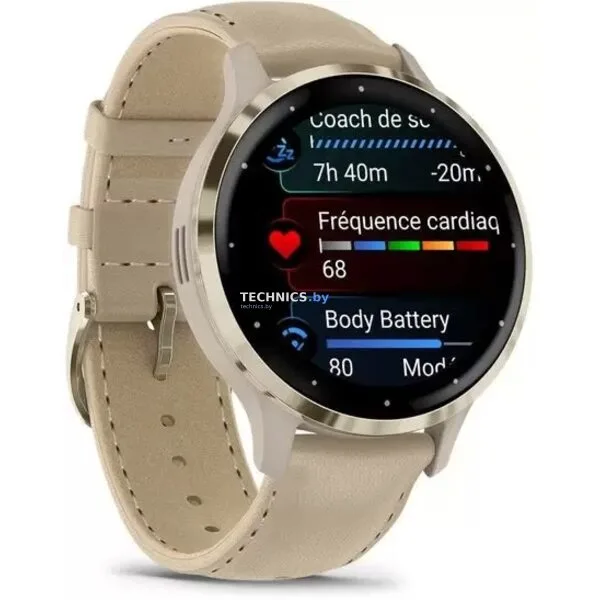 Умные часы Garmin Venu 3S (френч-грей, с кожаным ремешком)