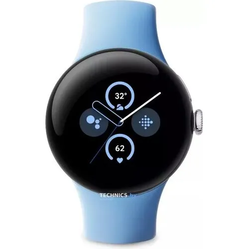 Умные часы Google Pixel Watch 2 LTE (глянцевый серебристый/залив, спортивный силиконовый ремешок)