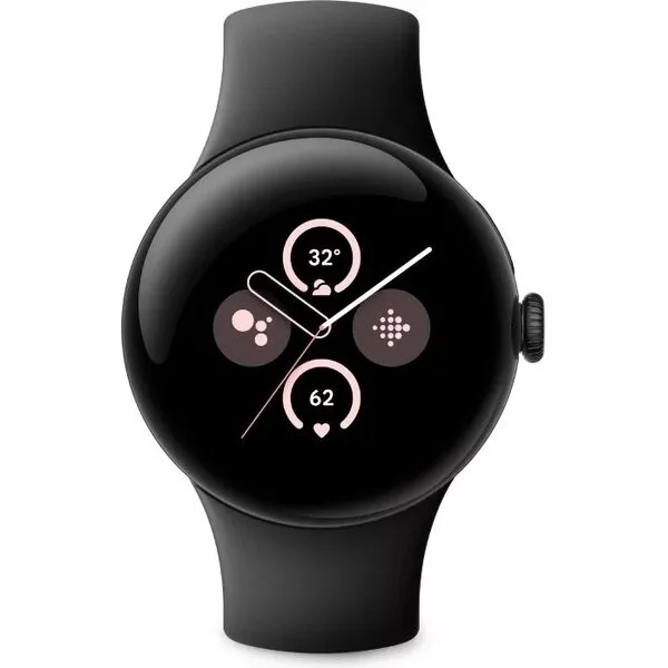 Умные часы Google Pixel Watch 2 LTE (матовый черный/обсидиан, спортивный силиконовый ремешок)