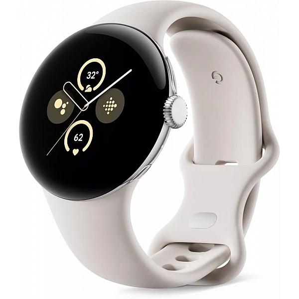 Умные часы Google Pixel Watch 2 (глянцевый серебристый/фарфор, спортивный силиконовый ремешок)