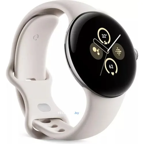 Умные часы Google Pixel Watch 2 (глянцевый серебристый/фарфор, спортивный силиконовый ремешок)