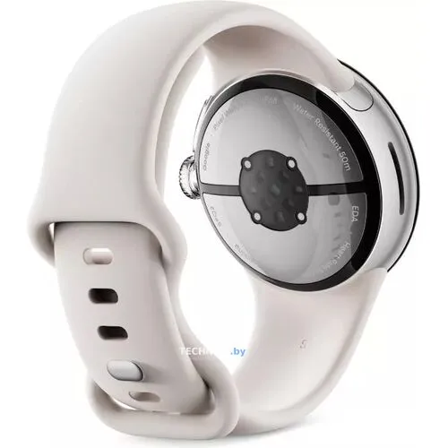 Умные часы Google Pixel Watch 2 (глянцевый серебристый/фарфор, спортивный силиконовый ремешок)