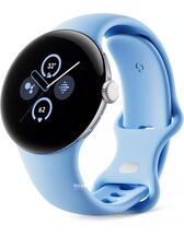 Умные часы Google Pixel Watch 2 (глянцевый серебристый/залив, спортивный силиконовый ремешок)