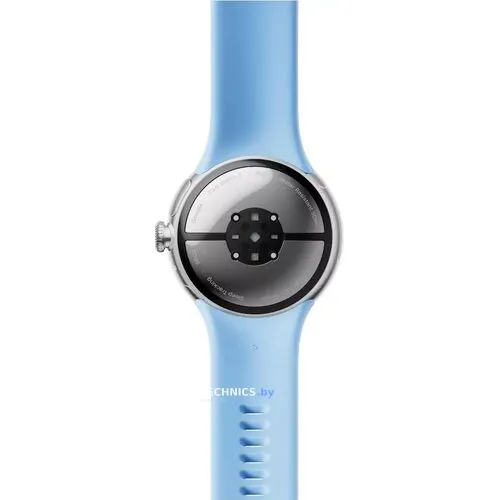 Умные часы Google Pixel Watch 2 (глянцевый серебристый/залив, спортивный силиконовый ремешок)
