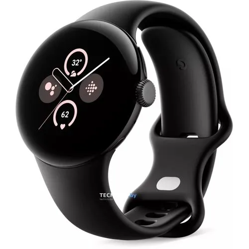 Умные часы Google Pixel Watch 2 (матовый черный/обсидиан, спортивный силиконовый ремешок)
