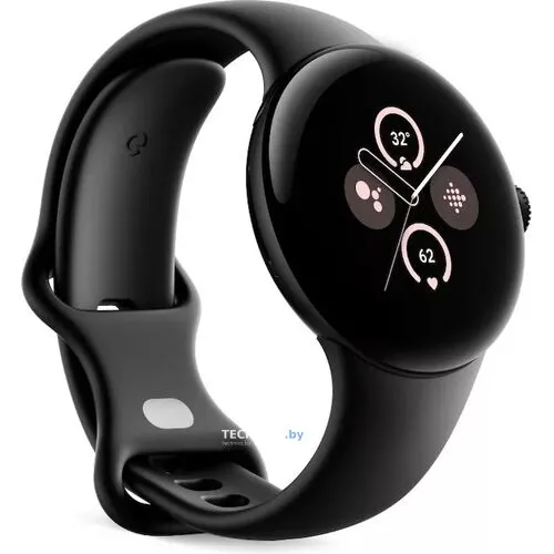 Умные часы Google Pixel Watch 2 (матовый черный/обсидиан, спортивный силиконовый ремешок)