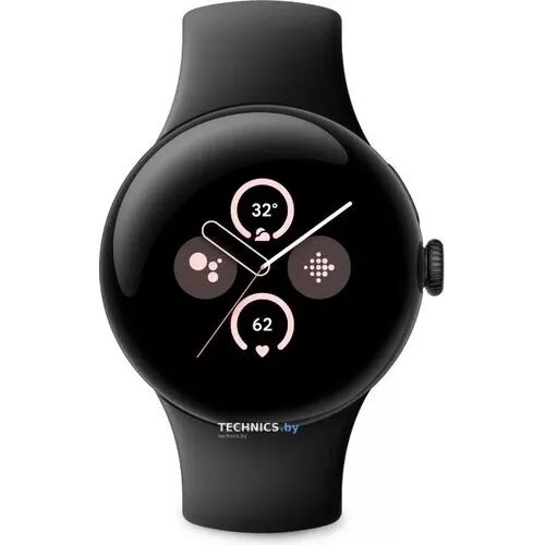 Умные часы Google Pixel Watch 2 (матовый черный/обсидиан, спортивный силиконовый ремешок)