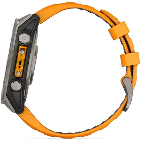 Умные часы Garmin Fenix 8 Sapphire, Titanium 47мм (светло-серый, оранжевый силиконовый ремешок)