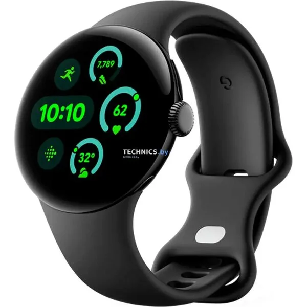 Умные часы Google Pixel Watch 3 45 мм (черный матовый/обсидиан, спортивный силиконовый ремешок)