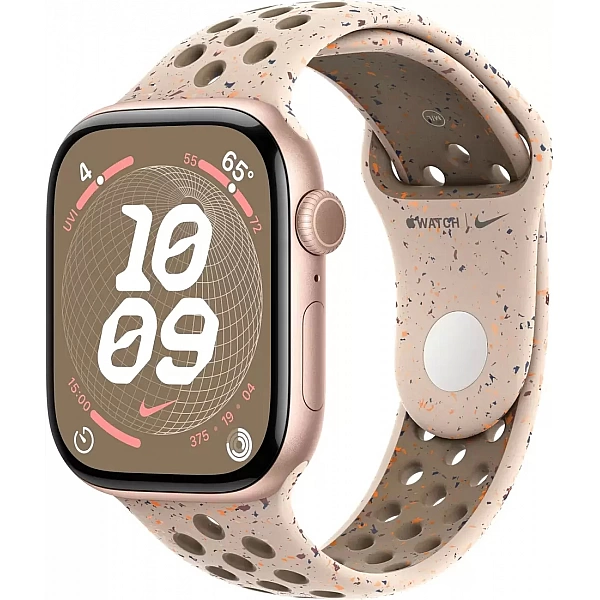 Умные часы Apple Watch Nike Series 10 46 мм (алюминиевый корпус, розовое золото/камень пустыни, спортивный силиконовый ремешок M/L)