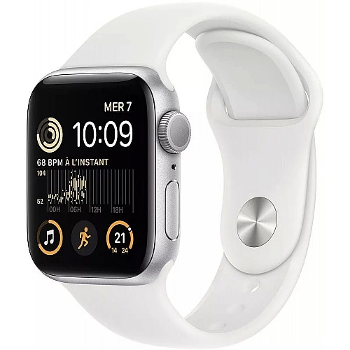 Умные часы Apple Watch SE 2 40 мм (алюминиевый корпус, серебристый/белый, спортивный силиконовый ремешок)