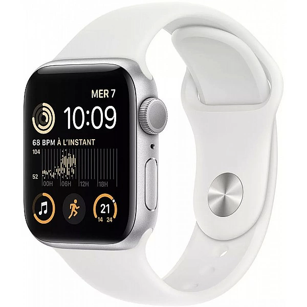 Умные часы Apple Watch SE 2 40 мм (алюминиевый корпус, серебристый/белый, спортивный силиконовый ремешок)