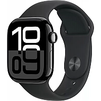 Умные часы Apple Watch Series 10 42 мм (алюминиевый корпус, черный/черный, спортивный силиконовый ремешок M/L)
