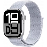 Умные часы Apple Watch Series 10 42 мм (алюминиевый корпус, серебристый/голубой, нейлоновый ремешок)