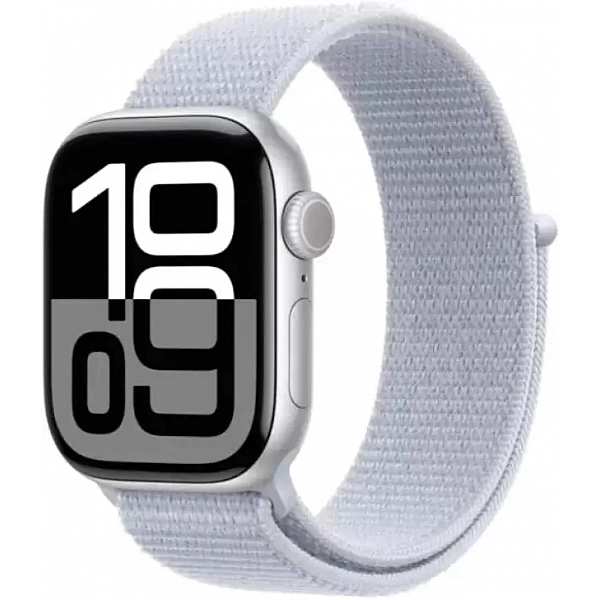 Умные часы Apple Watch Series 10 42 мм (алюминиевый корпус, серебристый/голубой, нейлоновый ремешок)