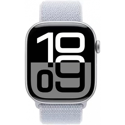 Умные часы Apple Watch Series 10 42 мм (алюминиевый корпус, серебристый/голубой, нейлоновый ремешок)