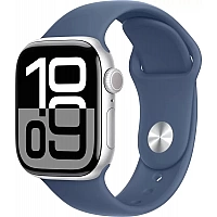 Умные часы Apple Watch Series 10 42 мм (алюминиевый корпус, серебристый/синий, спортивный силиконовый ремешок M/L)