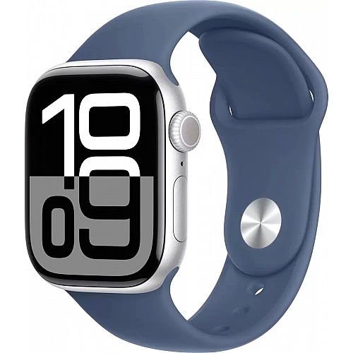 Умные часы Apple Watch Series 10 42 мм (алюминиевый корпус, серебристый/синий, спортивный силиконовый ремешок M/L)