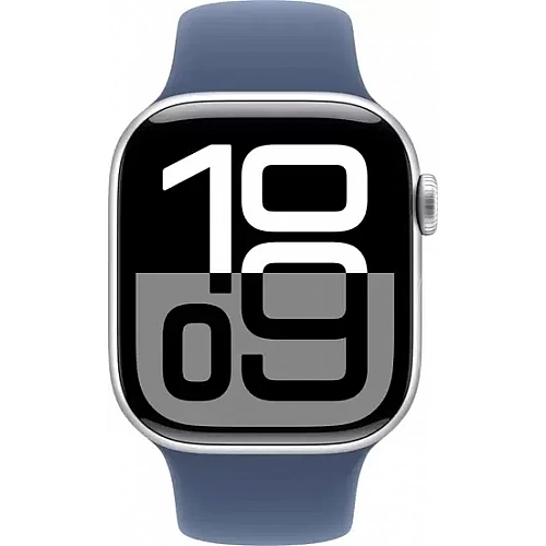 Умные часы Apple Watch Series 10 42 мм (алюминиевый корпус, серебристый/синий, спортивный силиконовый ремешок M/L)