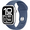 Умные часы Apple Watch Series 10 42 мм (алюминиевый корпус, серебристый/синий, спортивный силиконовый ремешок S/M)