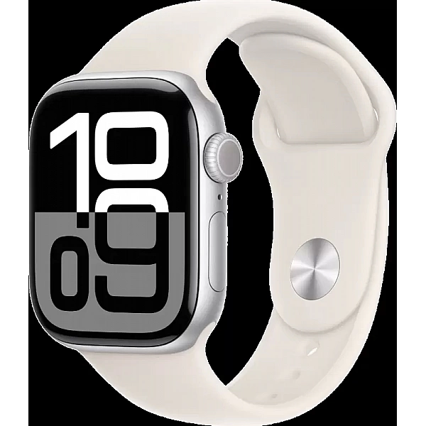 Умные часы Apple Watch Series 10 42 мм (алюминиевый корпус, серебристый/светло-персиковый, спортивный силиконовый ремешок M/L)