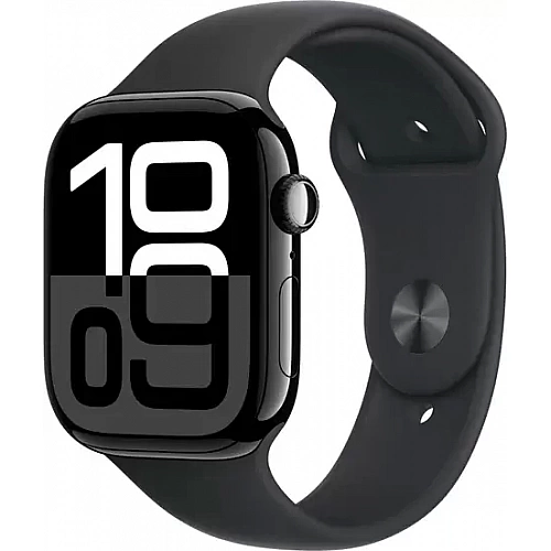 Умные часы Apple Watch Series 10 46 мм (алюминиевый корпус, черный/черный, спортивный силиконовый ремешок M/L)