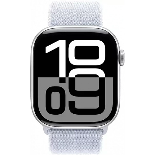 Умные часы Apple Watch Series 10 46 мм (алюминиевый корпус, серебристый/голубой, нейлоновый ремешок)