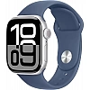 Умные часы Apple Watch Series 10 46 мм (алюминиевый корпус, серебристый/синий, спортивный силиконовый ремешок S/M)