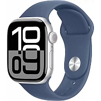 Умные часы Apple Watch Series 10 46 мм (алюминиевый корпус, серебристый/синий, спортивный силиконовый ремешок S/M)