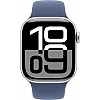 Умные часы Apple Watch Series 10 46 мм (алюминиевый корпус, серебристый/синий, спортивный силиконовый ремешок S/M)
