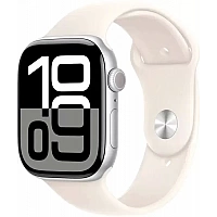 Умные часы Apple Watch Series 10 46 мм (алюминиевый корпус, серебристый/звездный свет, спортивный силиконовый ремешок M/L)