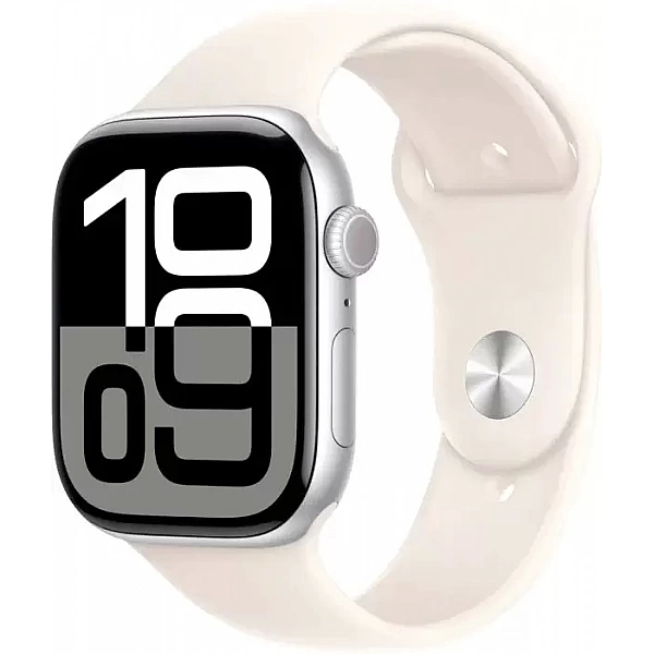 Умные часы Apple Watch Series 10 46 мм (алюминиевый корпус, серебристый/звездный свет, спортивный силиконовый ремешок M/L)