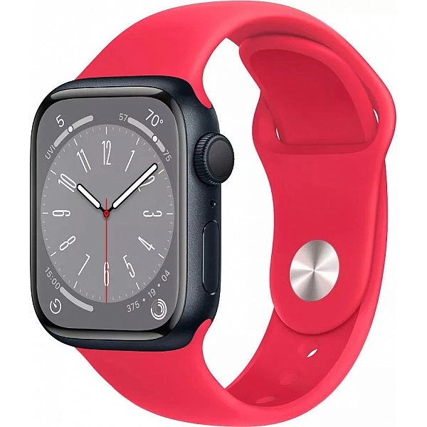 Умные часы Apple Watch Series 8 41 мм (алюминиевый корпус, полуночный/красный, спортивный силиконовый ремешок)