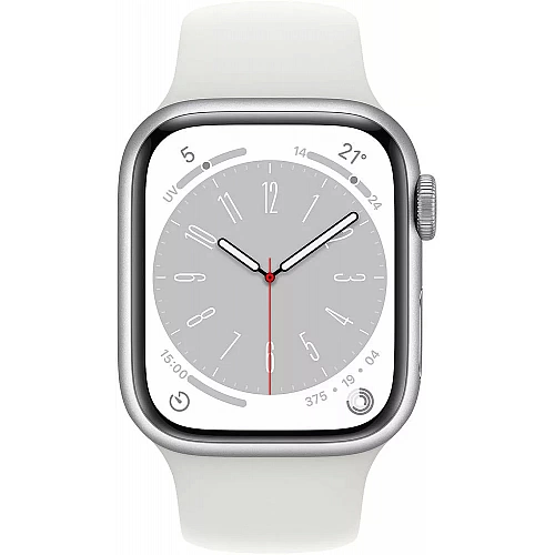 Умные часы Apple Watch Series 8 41 мм (алюминиевый корпус, серебристый/белый, спортивный силиконовый ремешок)