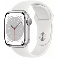 Умные часы Apple Watch Series 8 41 мм (алюминиевый корпус, серебристый/белый, спортивный силиконовый ремешок M/L)