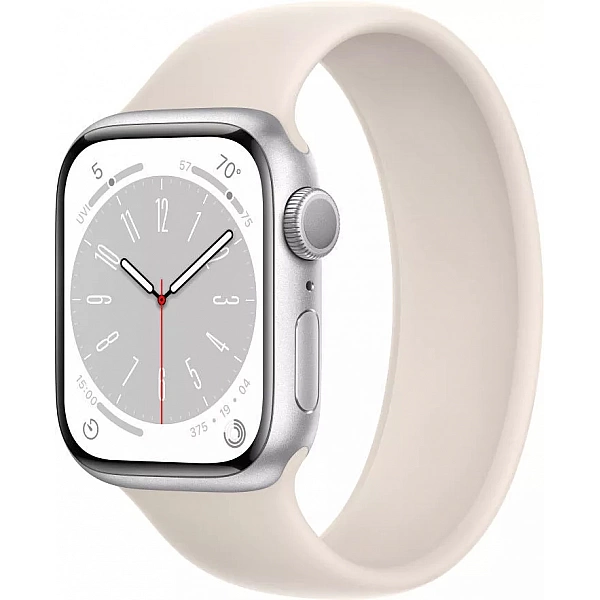 Умные часы Apple Watch Series 8 41 мм (алюминиевый корпус, серебристый/звездный свет, силиконовый ремешок)