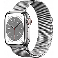 Умные часы Apple Watch Series 8 41 мм (корпус из нержавеющей стали, серебристый/серебристый, миланский сетчатый браслет)