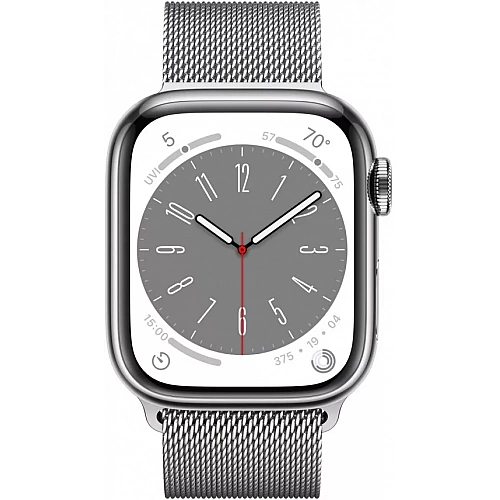 Умные часы Apple Watch Series 8 41 мм (корпус из нержавеющей стали, серебристый/серебристый, миланский сетчатый браслет)