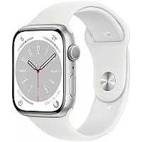 Умные часы Apple Watch Series 8 45 мм (алюминиевый корпус, серебристый/белый, спортивный силиконовый ремешок)