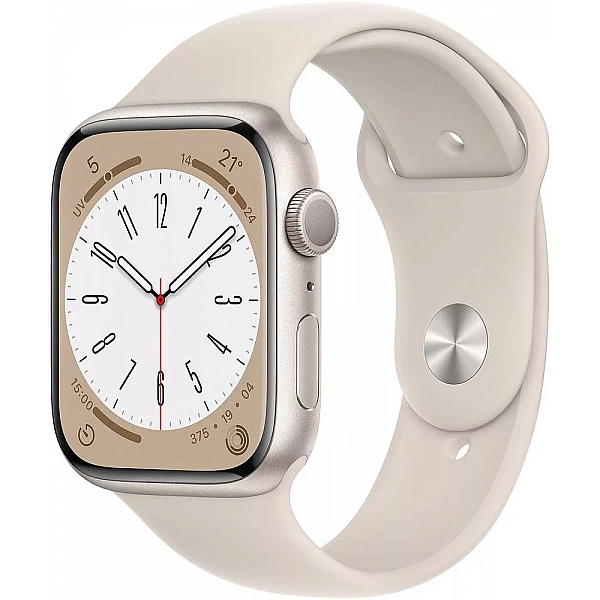 Умные часы Apple Watch Series 8 45 мм (алюминиевый корпус, звездный свет/звездный свет, спортивный силиконовый ремешок M/L)