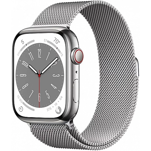 Умные часы Apple Watch Series 8 45 мм (корпус из нержавеющей стали, серебристый/серебристый, миланский сетчатый браслет)