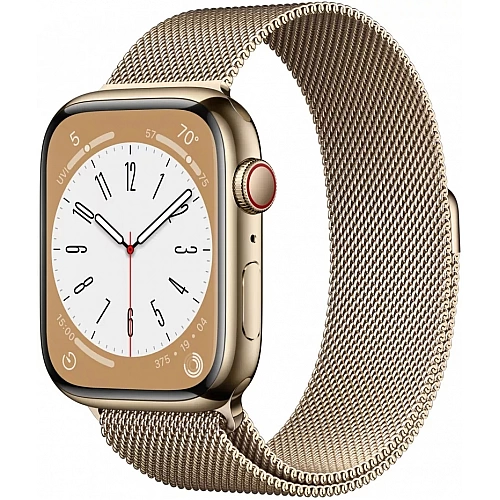 Умные часы Apple Watch Series 8 45 мм (корпус из нержавеющей стали, золотистый/золотистый, миланский сетчатый браслет)